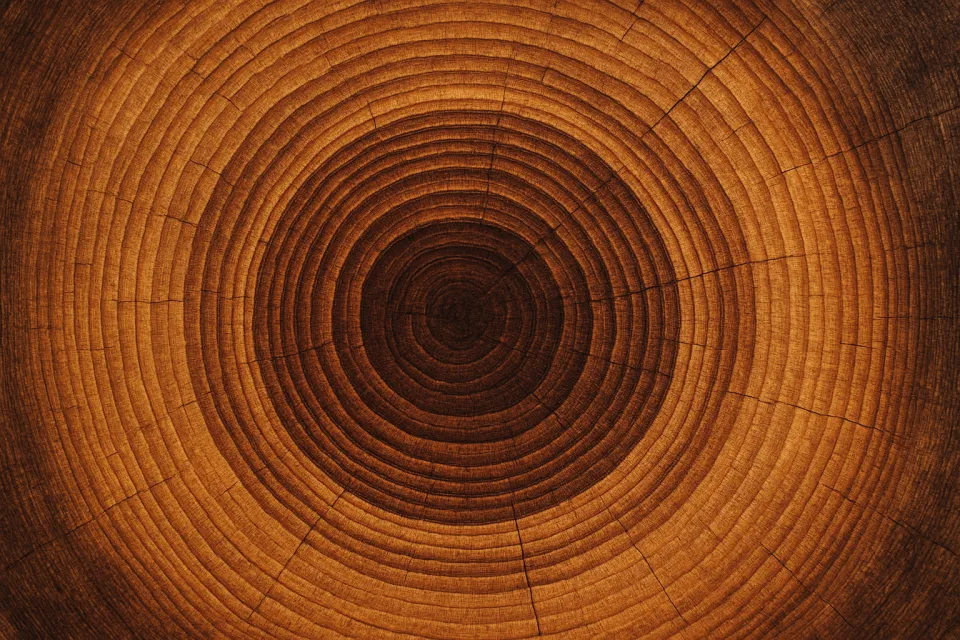 Detailed slice of wood with visible annual rings