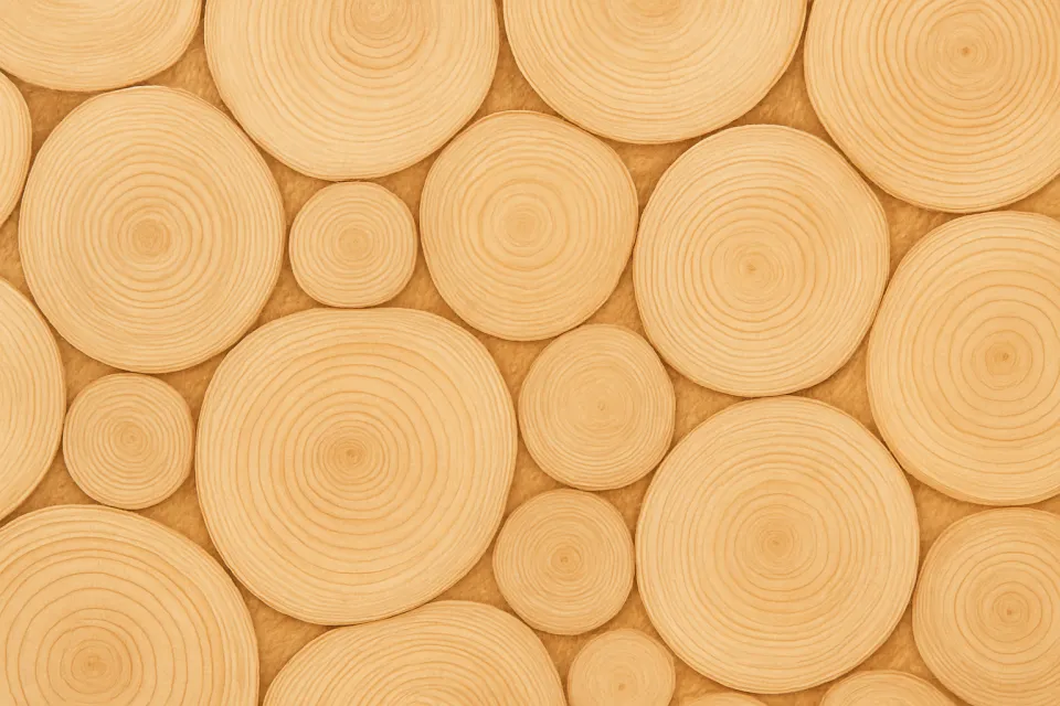 Soft wood texture with round samples of rings in various sizes