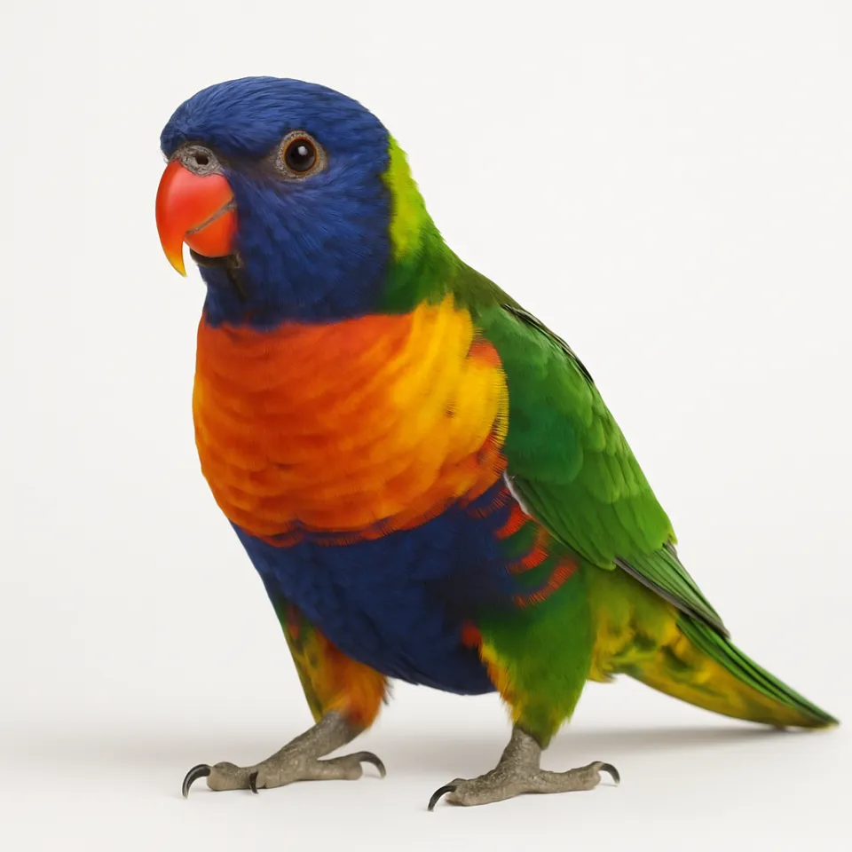 Rainbow parrot with bright plumage on a light background