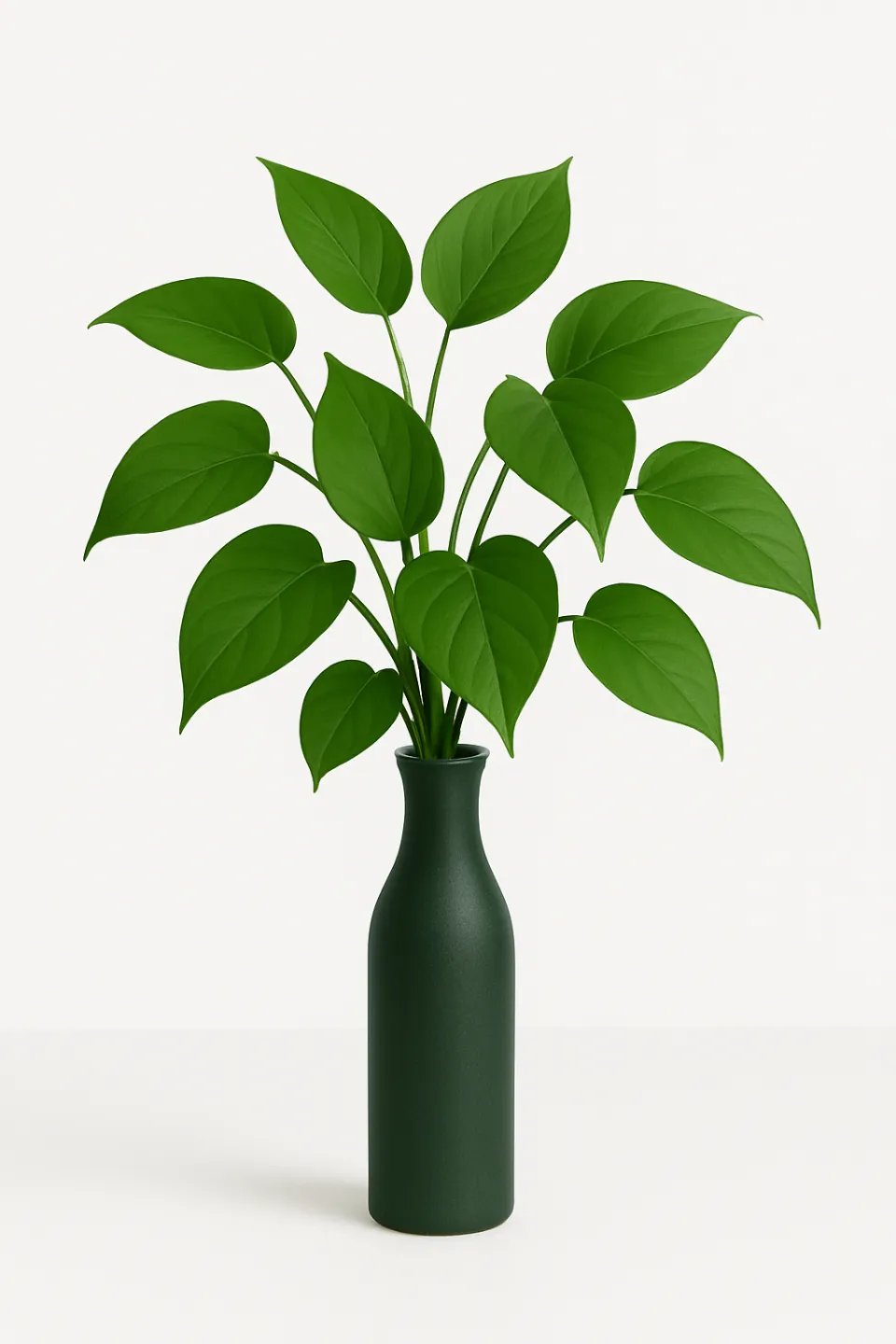 Elegant Vase with Green Plants on a White Background