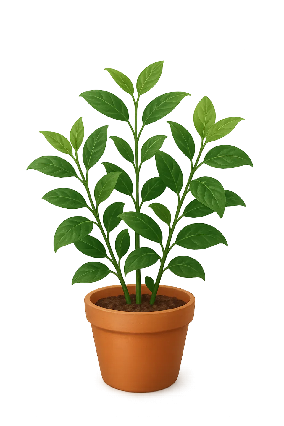 Image of a cozy plant in a terracotta pot with vibrant green leaves