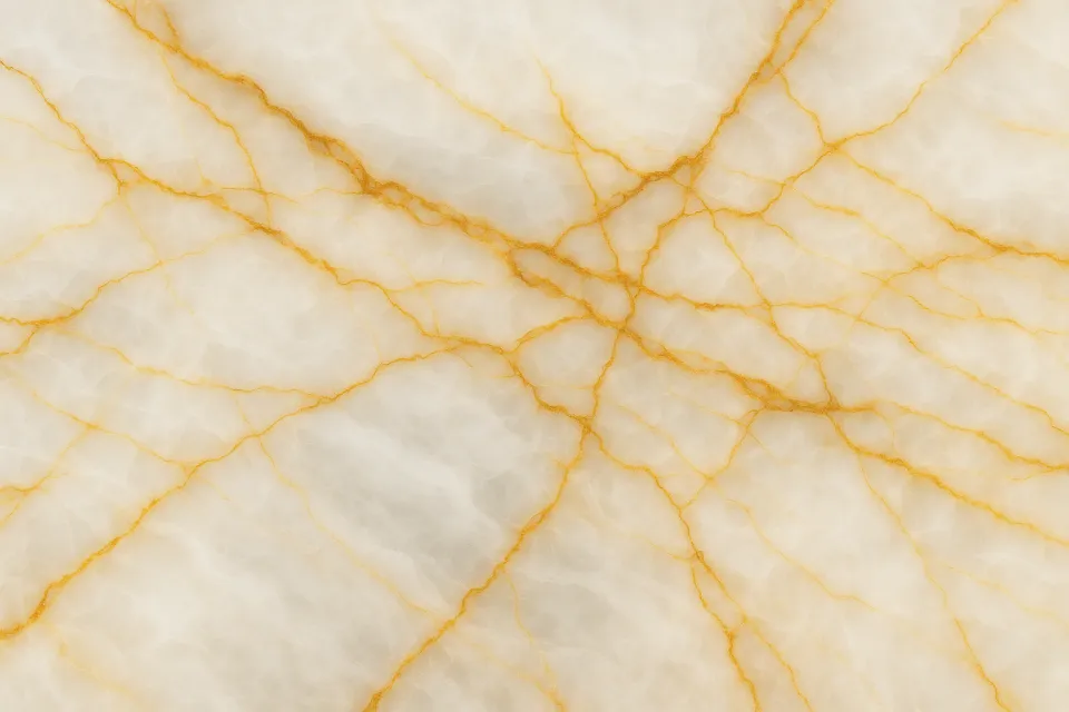 Surface of light marble with golden lines and veins