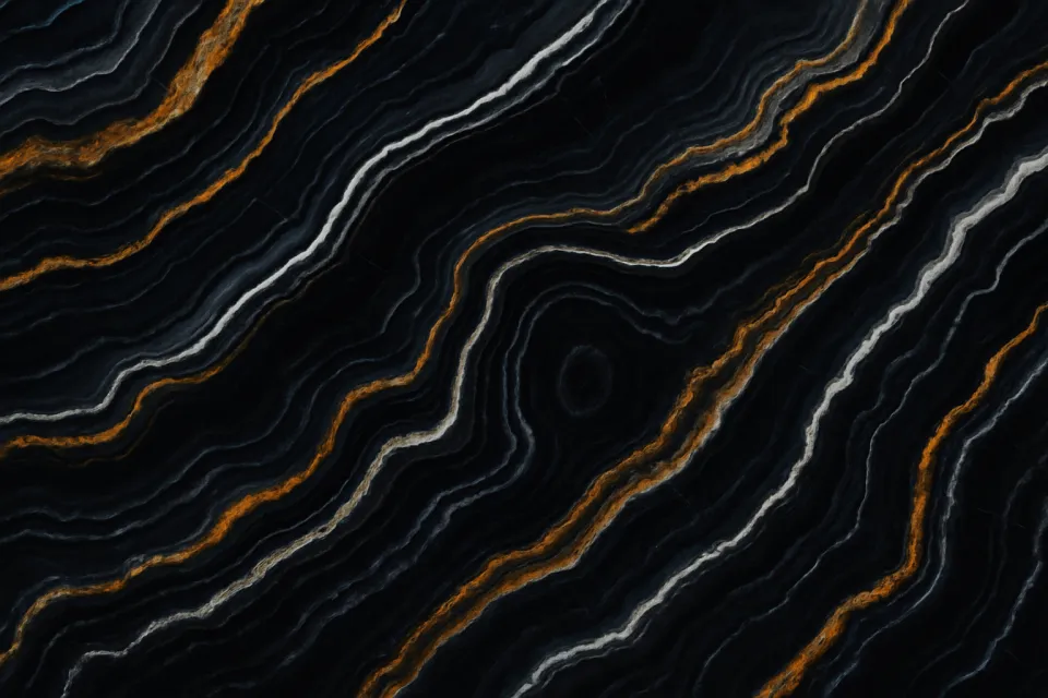 Texture of Black Marble with White and Orange Lines