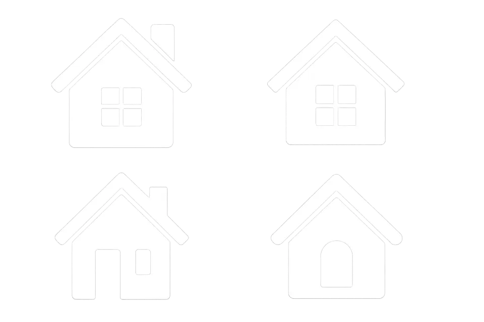 Cuatro siluetas de casas en diseño minimalista