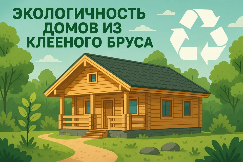Ilustración de una casa de madera laminada rodeada de naturaleza