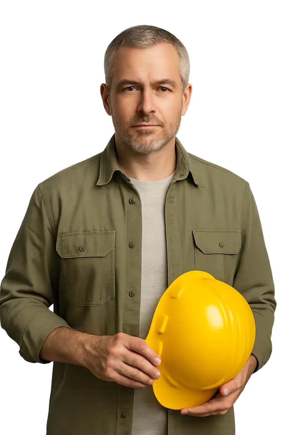 Competent man with a confident expression against a black background
