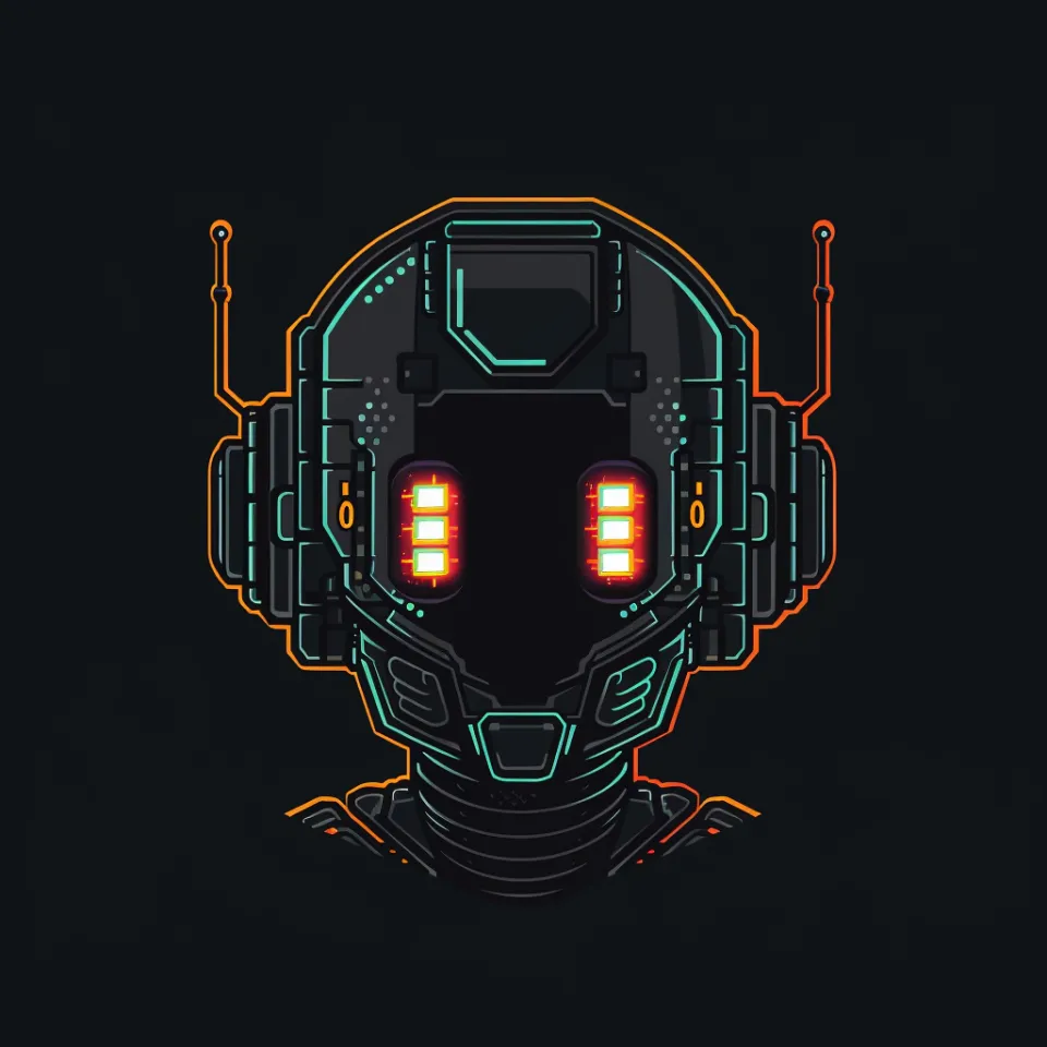 Stylized cybernetic helmet with expressive LEDs