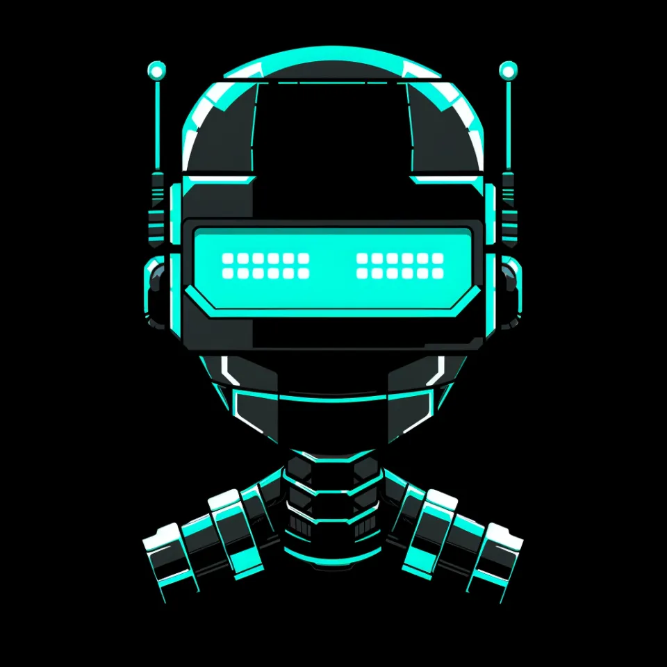 Image of a robot with glowing details and a black background