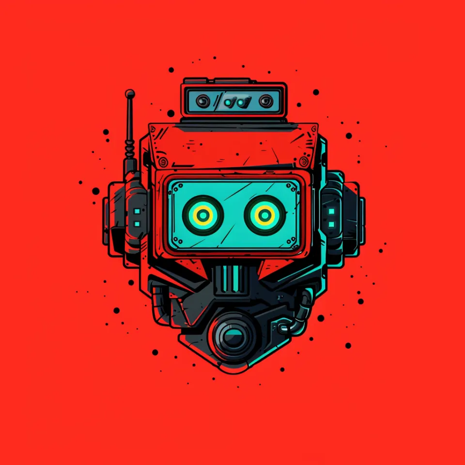 Illustration of a robot with big eyes on a red background