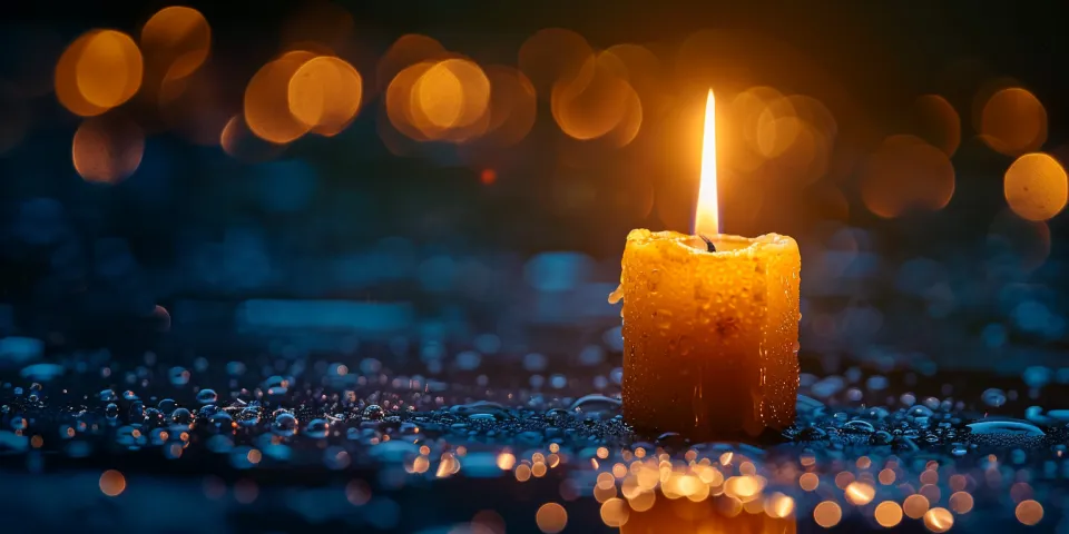 Shot of a brightly burning candle against beautiful blurred lights