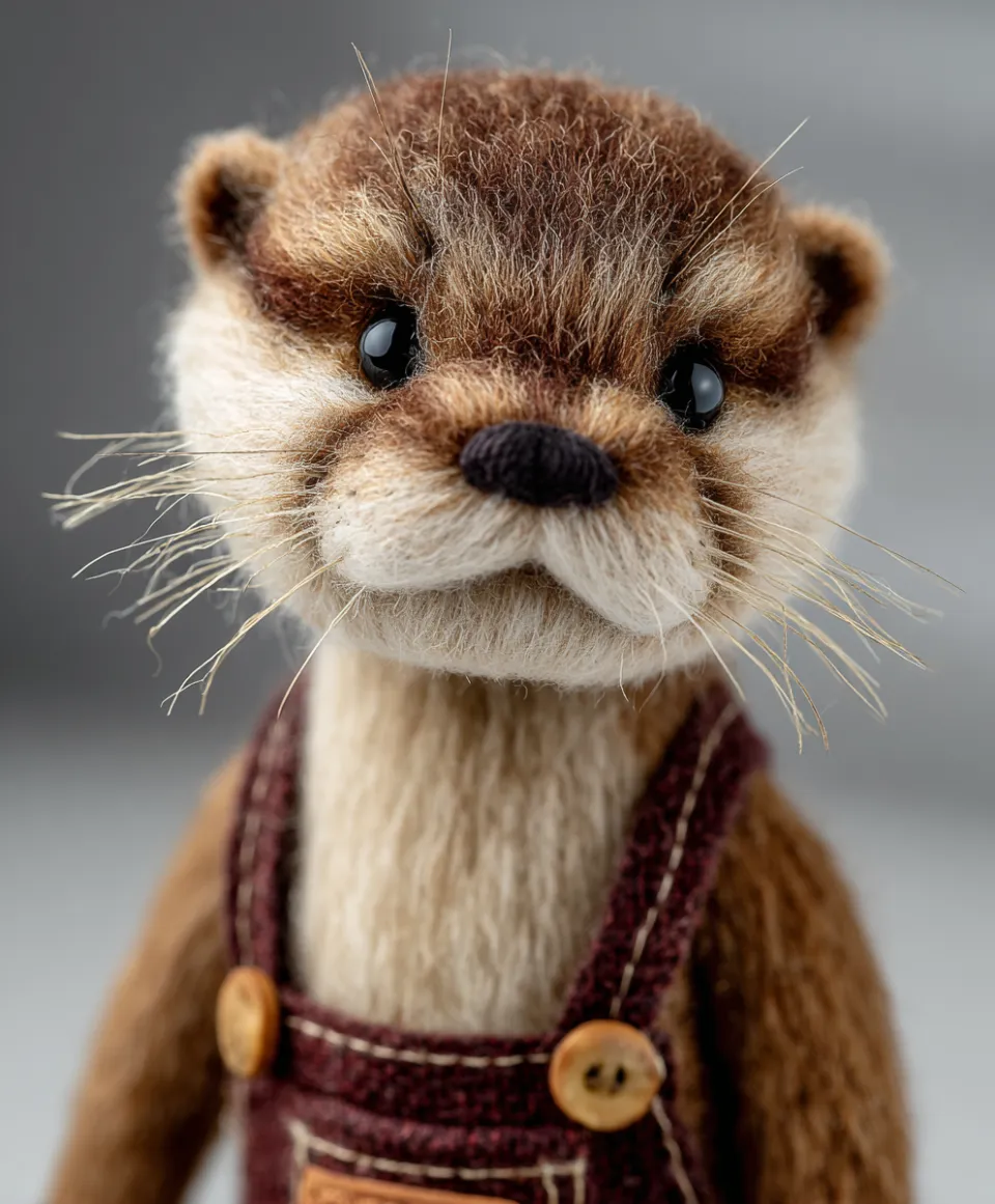 Close-up of the otter toy showcasing texture details and clothing