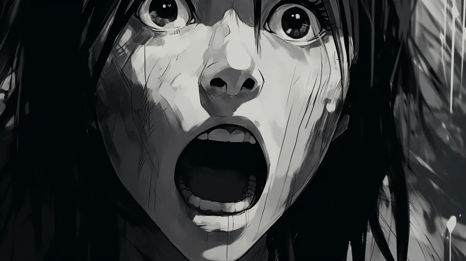 Image of a girl with a frightened expression and her mouth wide open