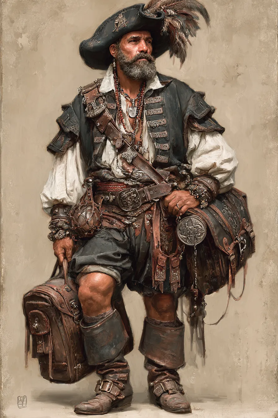 Pirate with a Beard and Hat, Dressed in Historical Costume