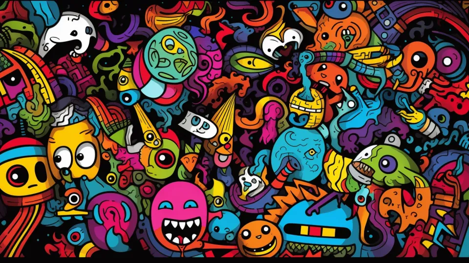 An image featuring numerous fun and vibrant cartoon creatures