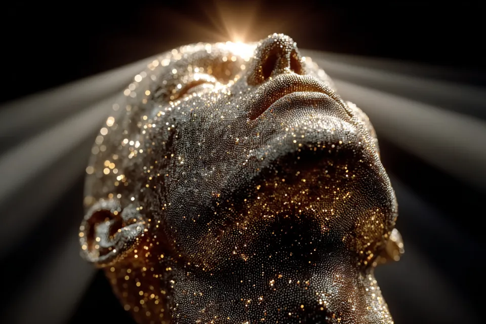 Model with a Coating of Shiny Particles Against a Light Background