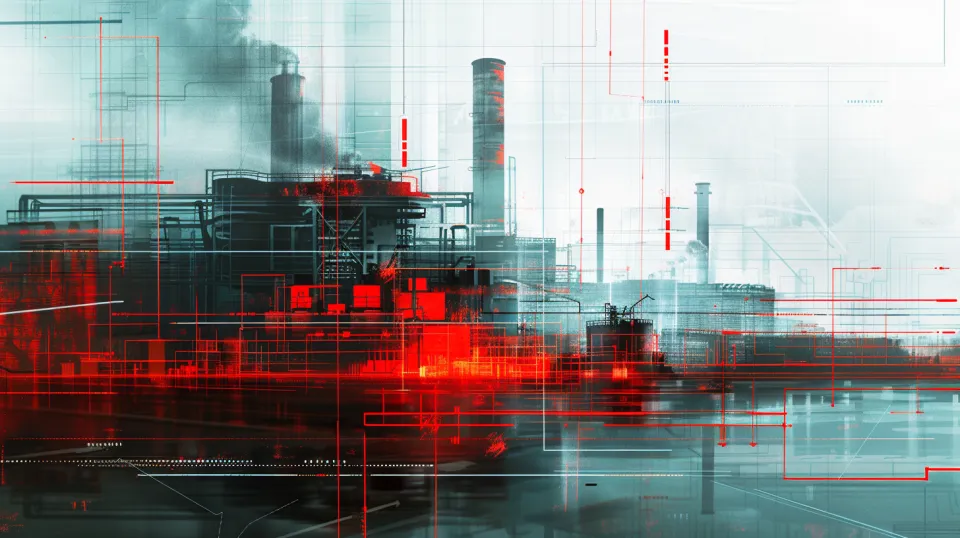 Vista futurista de objetos industriales en un fondo tecnológico