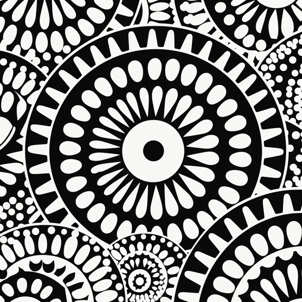 Complex geometric pattern with circular elements and contrasting colors
