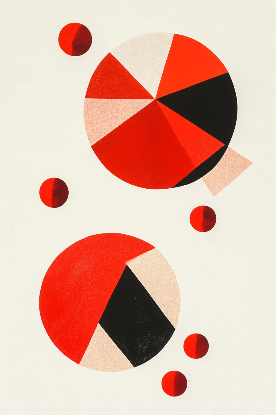Dynamic composition with circles and triangles in a red color scheme