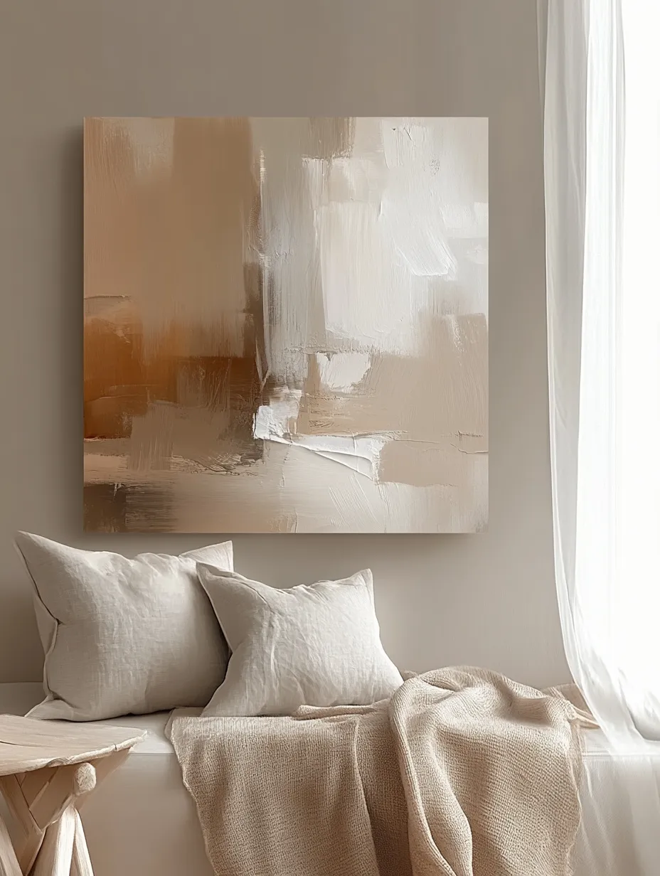Cuadro abstracto con tonos suaves y cálidos para un interior acogedor