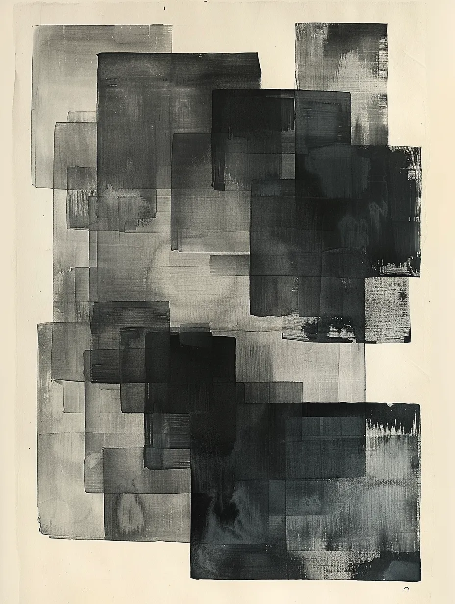Deep Abstraction with Overlay of Black and Gray Squares