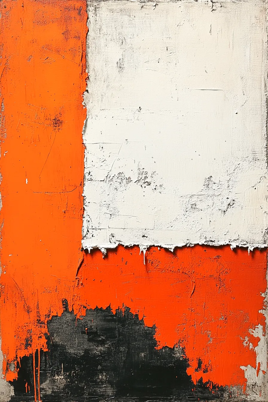 Abstract art with contrasting colors — orange, white, and black