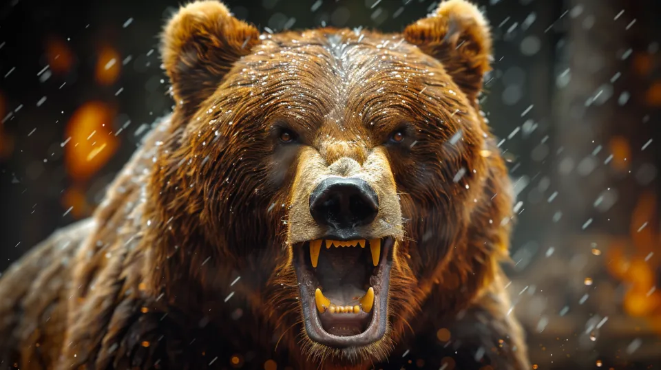 A bear with an open mouth, radiating power and danger