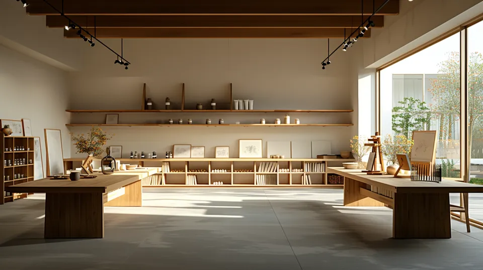 Elegante interior con muebles de madera y luz natural