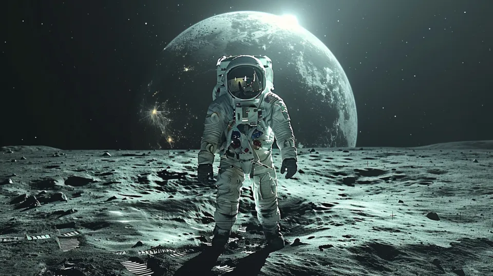 Astronaut standing on the Moon with the planet Earth visible in the background