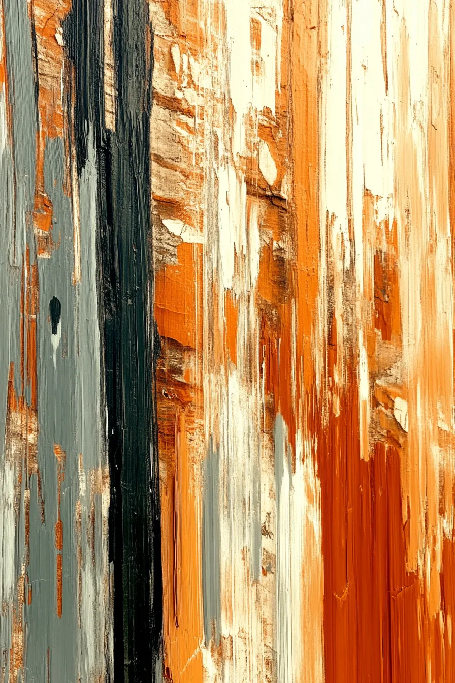 Abstract canvas with vertical strokes of red, black, and gray