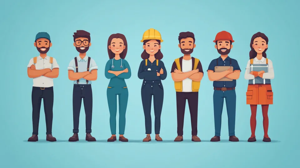 Illustration of a team of professionals from various fields of activity