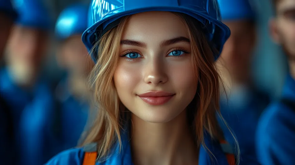 Retrato de una chica con casco, simbolizando el ámbito laboral