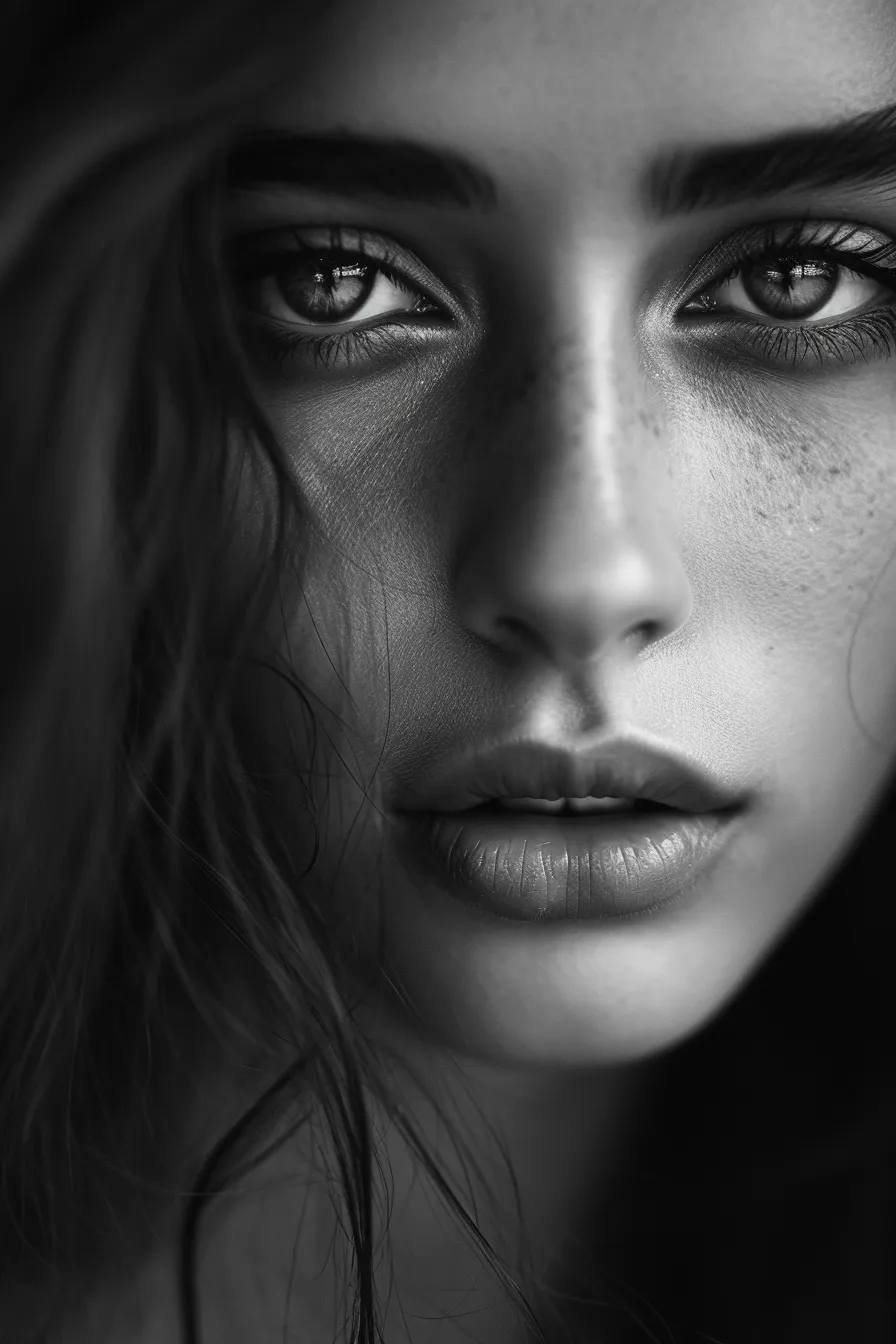 Primer plano del retrato emocional de una chica con belleza natural