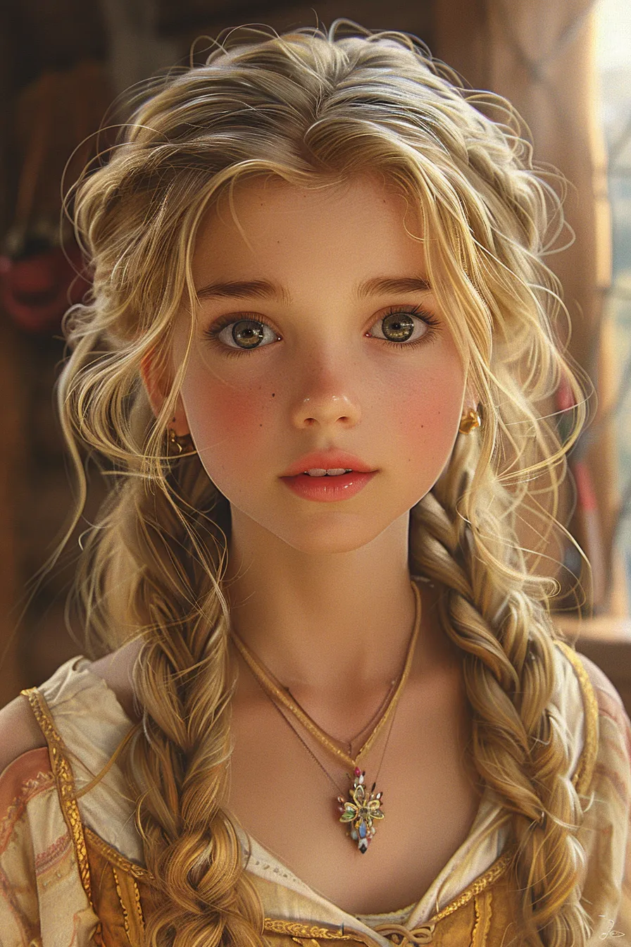 Girl with braided hair, dressed in vintage style