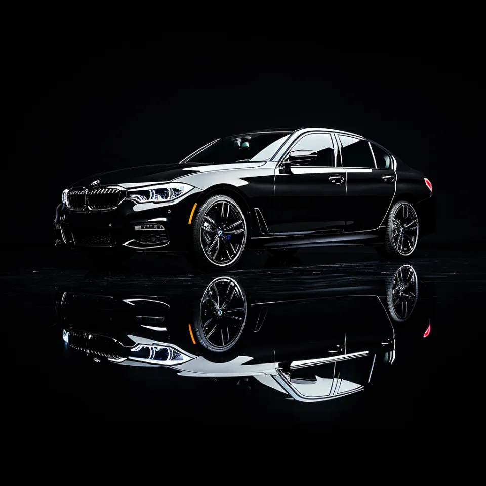 Automóvil BMW con reflejo en una superficie brillante