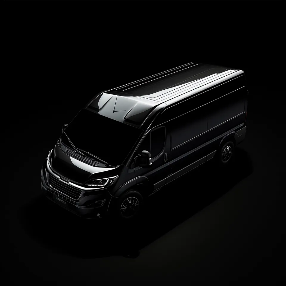Modern black van against a black background