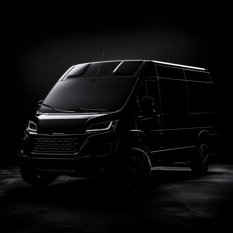 Van with modern design against a black background