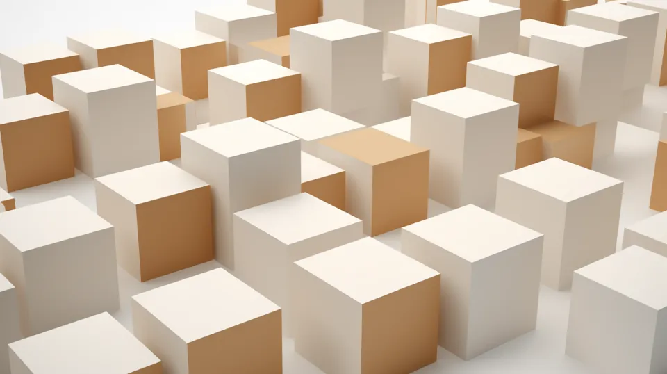 Modern composition of cubes of various colors on a white background
