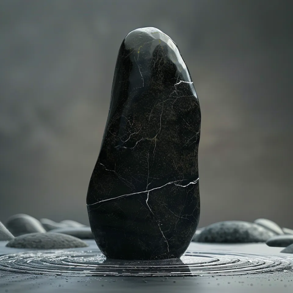 Aesthetic black stone with cracks on a rocky surface