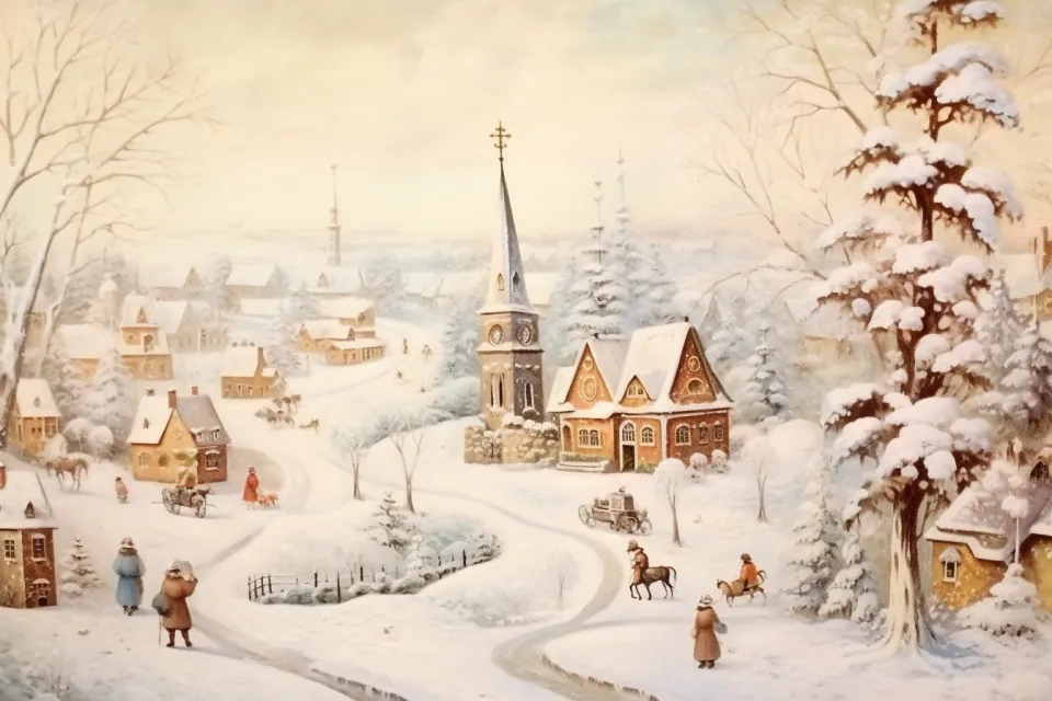 Fairy Tale Winter Landscape with Beautiful Houses and Snow