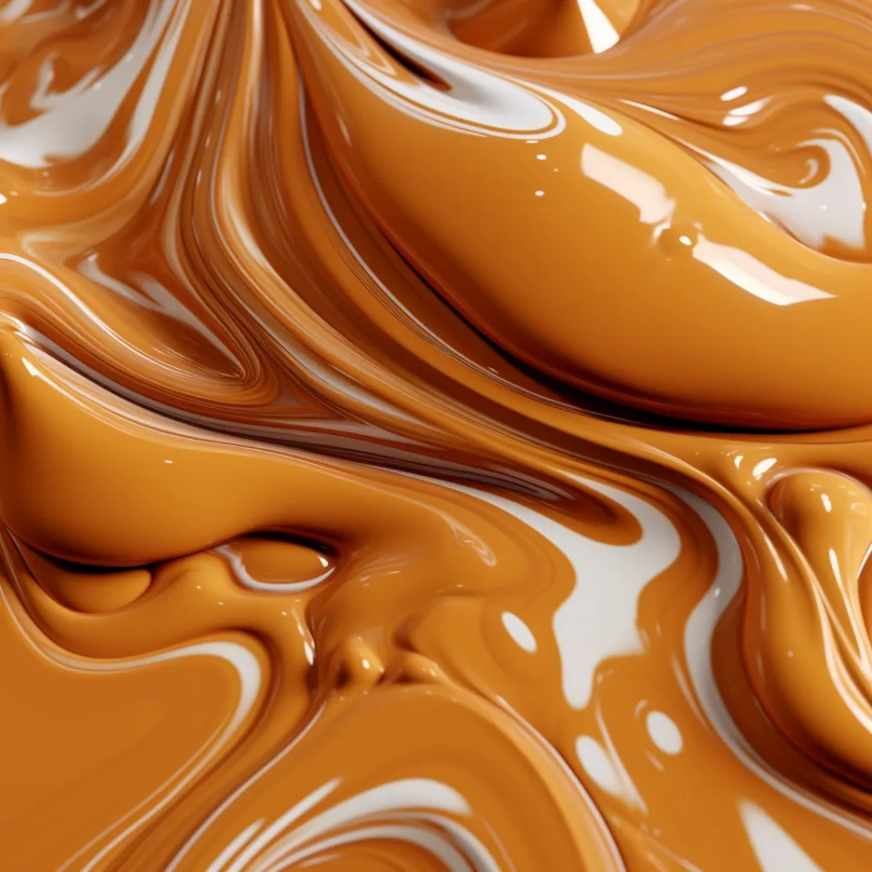 Beautiful texture of orange cream with smooth lines and reflections