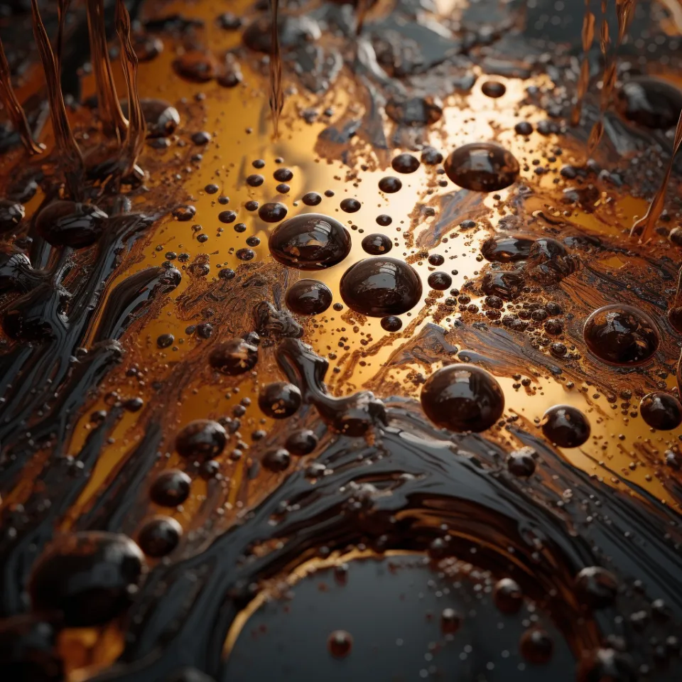 Close-up of the oil surface with bubbles and shiny areas