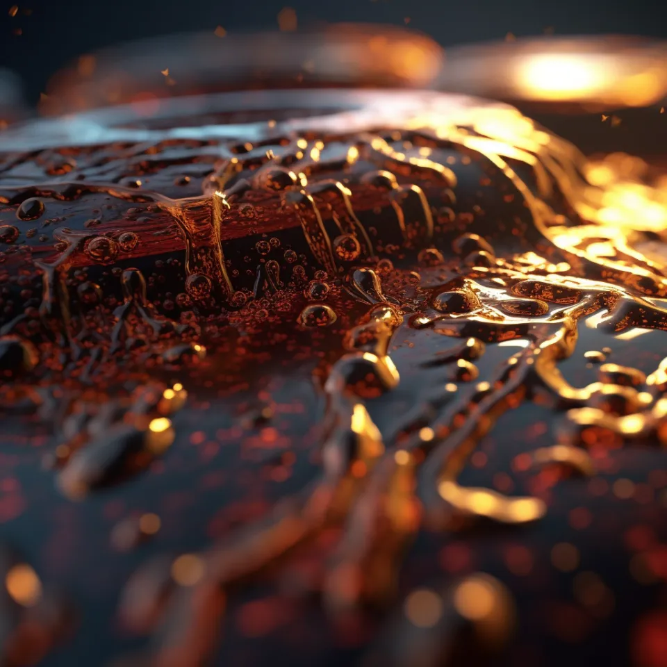 Close-up view of a surface with drops of shiny liquid