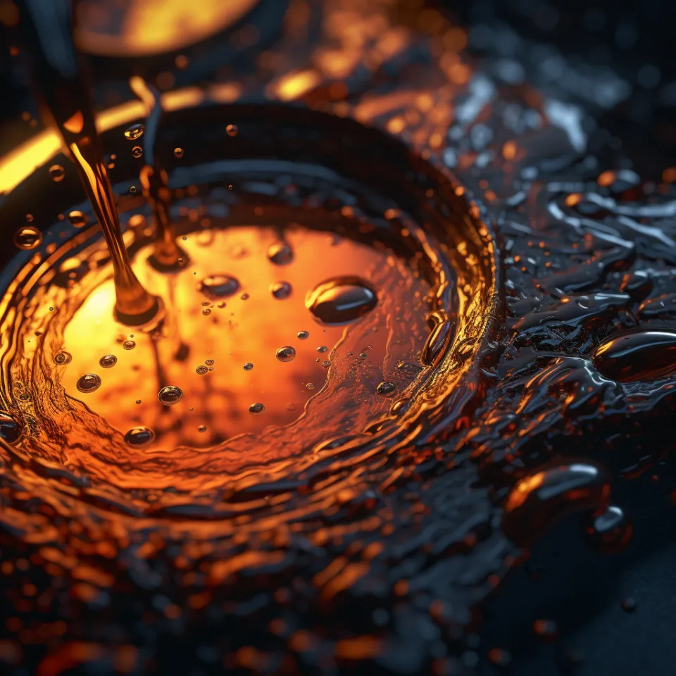 Un líquido aceitoso con gotas que crean reflejos en el agua