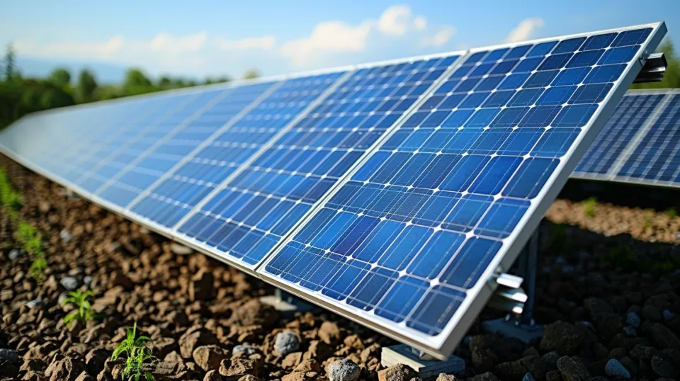 Modern solar panels installed on the ground to harness solar energy