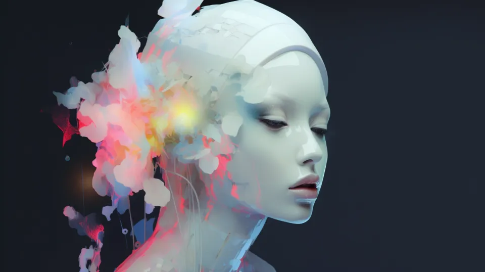 Abstract image of a woman's face with flowers around her