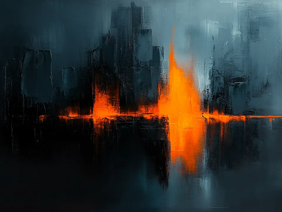 Dark abstract art with bright orange elements on a backdrop