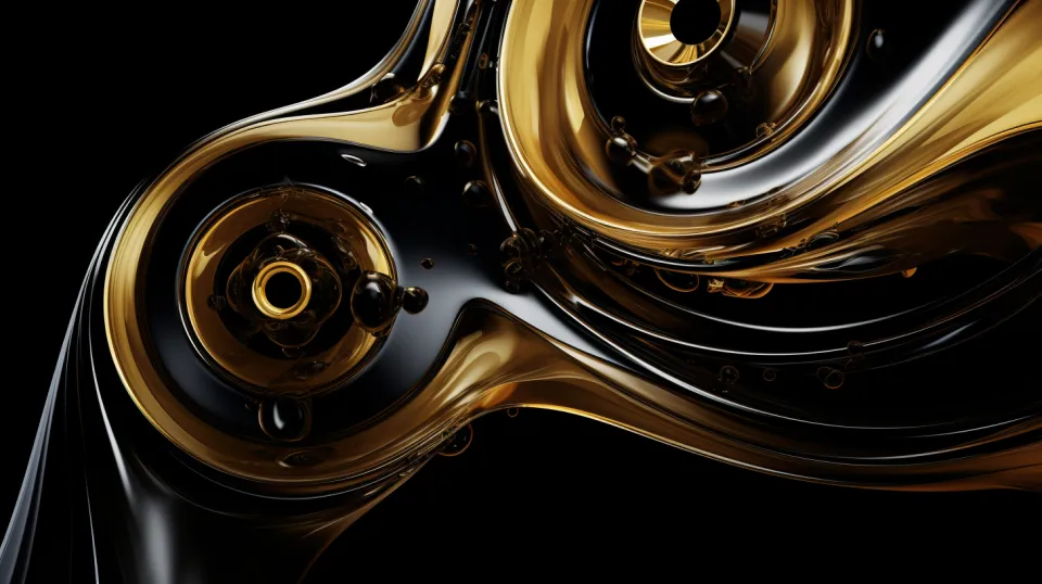 Intricate Abstraction with Shiny Black and Gold Elements