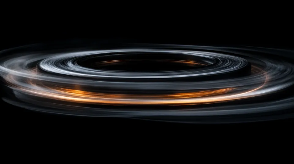 Striking image with moving circles of light on a black background
