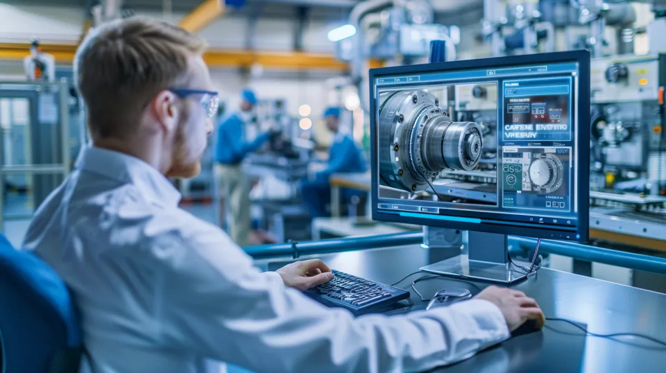 Specialist analyzes data on the screen in an industrial environment