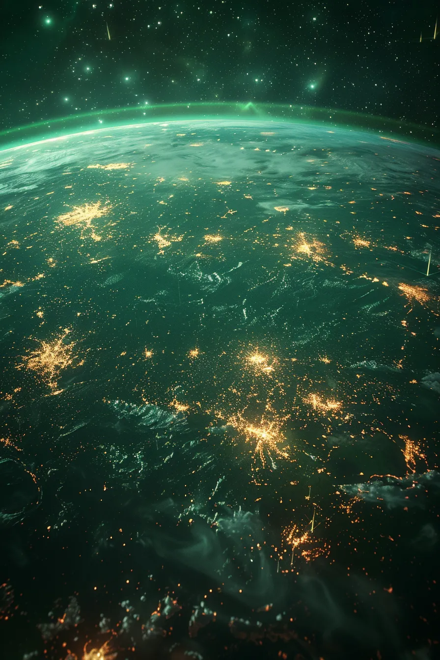 Image of Earth from a high vantage point with bright city lights